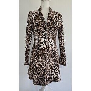 Shein Leopard Long Blazer Size S Women's Long Sleeve Jacket Animal Print Button